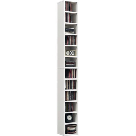 Bibliothèque CD à 12 étagères pour 204 CD, en MDF et aggloméré, 21 x 20 x 175 cm, blanche (1/5)