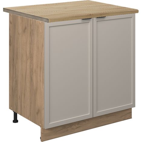 Mobile lavello cucina Fame-Line, GrigioBeige, 80 cm con ripiano, PL Rovere, Vicco