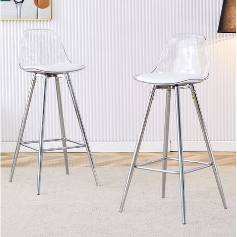 MEUBLIV Lot de 2 tabourets de bar transparents - avec repose-pieds, métal argenté (1/5)