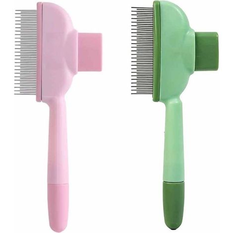 2Pcs Peigne Pour Chat, Brosse Pour Chat Poil Long, Brosse Attrape Poils Pour Chats, Brosses Pour Chien, Brosses de Toilettage pour Chats avec Bouton de Déverrouillage(Vert et Rose) (1/5)