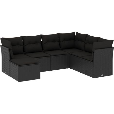 Set Divani da Giardino con Cuscini 7pz Nero Polyrattan vidaXL (1/3)