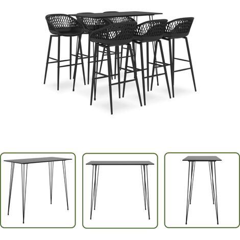 The Living Store 7-tlg. Bar-Set Schwarz - Bar Set - Bartisch - Barhocker - Küchenstuhl - Wohnzimmermöbel (1/5)
