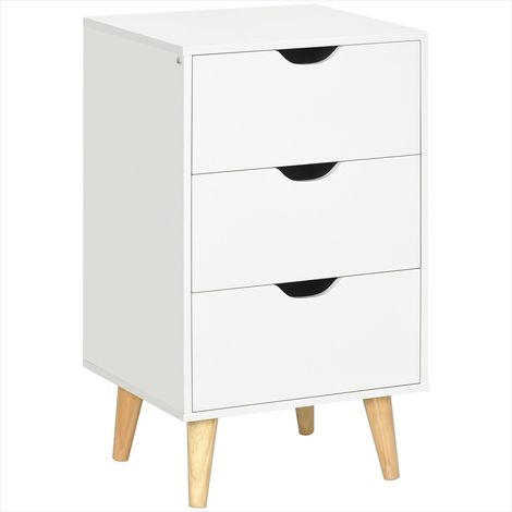 Table de chevet 40 x 35 x 68,5 cm 3 tiroirs scandinave blanc (1/5)