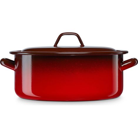 Briebe Ignea Cacerola Inducción 30cm Cazuela 8 L Grande, Tapa, Acero Esmaltado Fuego Horno, Vintage  Rojo