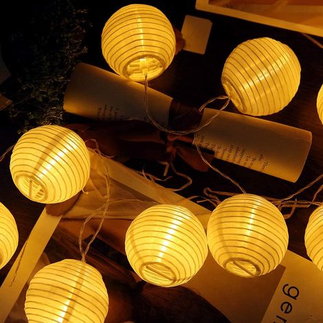 LED Fairy Lights Lampion Deco Lamp,White Kraft Lantern - Total Length 6.5 Meters - 30 White LED Balls, Solar Fairy Lights(Warm White) (1/5)