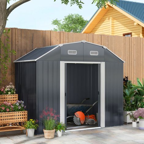 Abri en acier 2,7 m² avec portes coulissantes et étagères réglables, gris foncé (1/5)