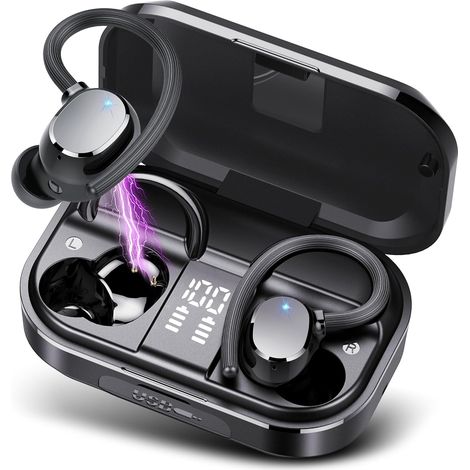 par de auriculares Bluetooth 5.3, 120 horas de duración de la batería, altavoz de 13,4 mm, micrófono HD CVC 8.0, resistencia al agua IPX7, deportivos.