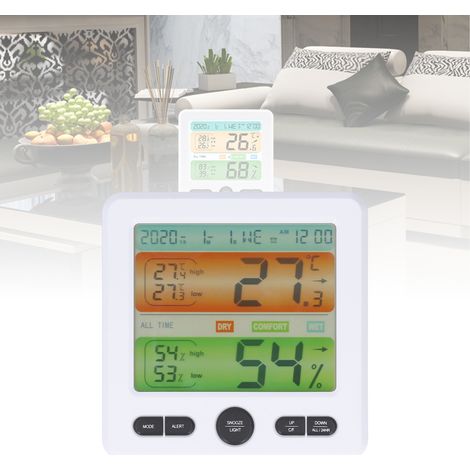Elektronischer LCD-Wecker mit Temperatur- und Feuchtigkeitsüberwachung für den Gebrauch in Innenräumen (weiß) (1/5)