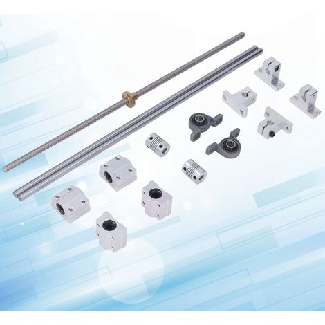 Kit de vis à billes T8 350mm avec axes optiques horizontaux, rails doubles de 8mm et palier de support (1/5)