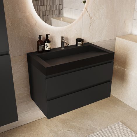 LOMAZOO meuble de salle de bain Zarivo noir mat - 80 cm - lavabo (1/5)