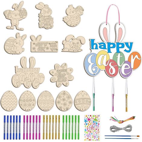 Easter Egg - Rabbit Cutout - Unfinished Wooden Craft - DIY Decoration for Wall Window Mantel Door - 13 Pieces (1/5)
