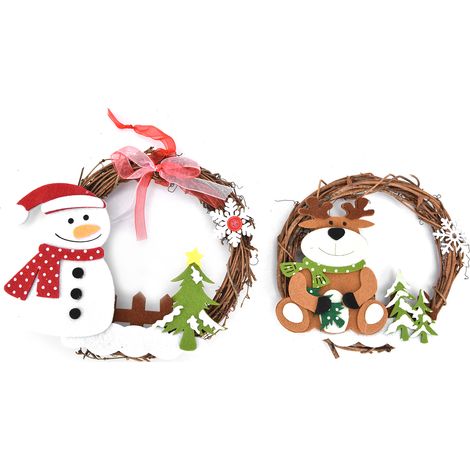 Couronne de Noël Mignonne avec Bonhomme de Neige et Cerf - Décoration Murale ou Porte (1/5)