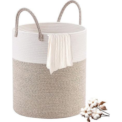 38 x 50cm Panier à Linge Sale avec Poignée, Panier Rangement Tissé Corde Coton Fabriqué Main, Corbeille Jouets Pliable pour Chambre Enfant, Bébé, Basket Laundry Grand pour Buanderie, Salle Bain, Salon (1/5)