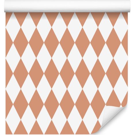 Papier peint à motifs losanges arlequins, blanc et crème, pour salon et chambre, 50 x 1000 cm (1/5)