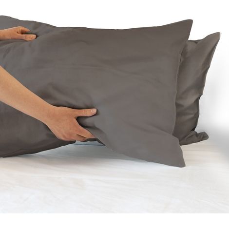 Coppia federe per Cuscino guanciale Letto 100% Cotone Made in Italy con patella interna Tortora - 52x80 cm