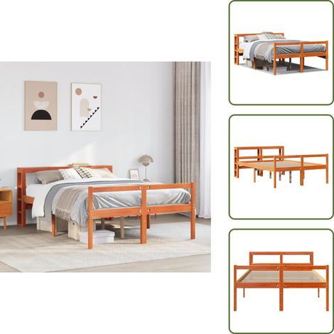 Cadre de lit et tête de lit sans matelas cire marron 120x200 cm - Cadre De Lit - Cadres De Lit - Lit Pour Personnes Âgées - Lit Haut (1/5)