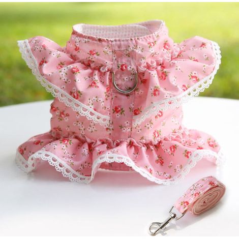 Harnais Chien - Collier Harnais Réglable en Polyester et Coton - Pour Chiens Petits et Moyens comme Chihuahua et Poméranien - Floral - Taille S M L (1/5)