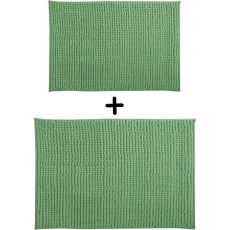 Juego de 2 alfombrillas de baño de microfibra CHENILLE 40x60 cm y 60x90 cm verde albahaca MSV