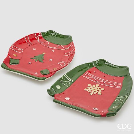 EDG Enzo De Gasperi Vassoio Maglione di Natale Ass. H 3 Cm L 29 Cm L 24 Cm Green Red 1 Pz