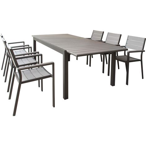 TRIUMPHUS - set tavolo in alluminio e polywood cm 180/240 x 100 x 73 h con 6 poltrone Xanthus (1/5)