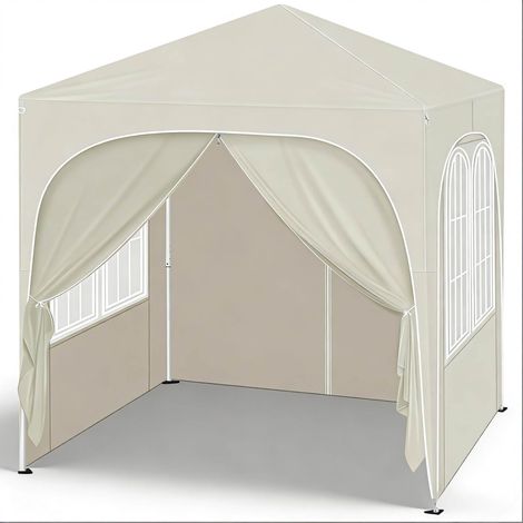 CHICFURN Gazebo da giardino 2 x 2 m beige in metallo e tessuto Oxford, h 2,5 m (1/5)