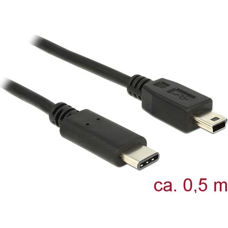 Delock Cable USB Type-Câ¢ 2.0 macho  USB 2.0 tipo Mini-B macho 0,5 m negro