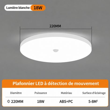 Plafonnier LED Tri-Proof 18W avec Détecteur de Mouvement Éclairage Blanc 18w réf 0814 650 g – Livraison gratuite