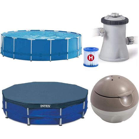 5 IN 1 Intex Metal Frame Swimming Pool Metal Frame Pool. 10ft Pool With Cover, Filter Pump And Chlorine Dispenser