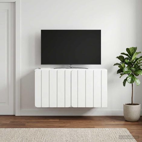 Meuble TV mural 2 portes blanc en bois d’ingénierie 59,5 x 31 x 30 cm - PANGIVO (1/5)
