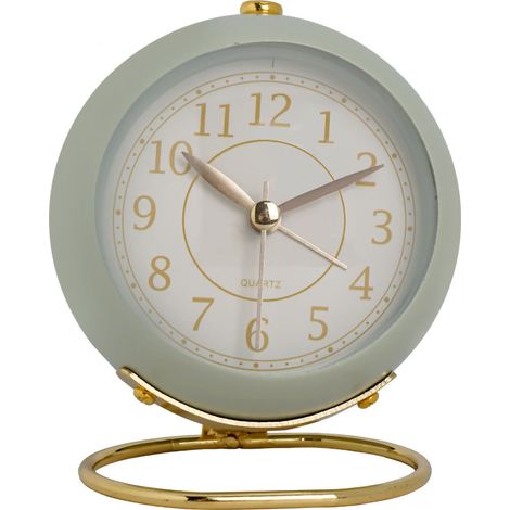 Horloge murale ronde en métal de style européen, réveil électronique silencieux pour enfants, vert clair, salon chambre.