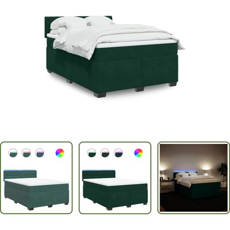 vidaXL Surmatelas - Sommier à lattes de lit et matelas Vert foncé 140x200cm Velours (1/5)