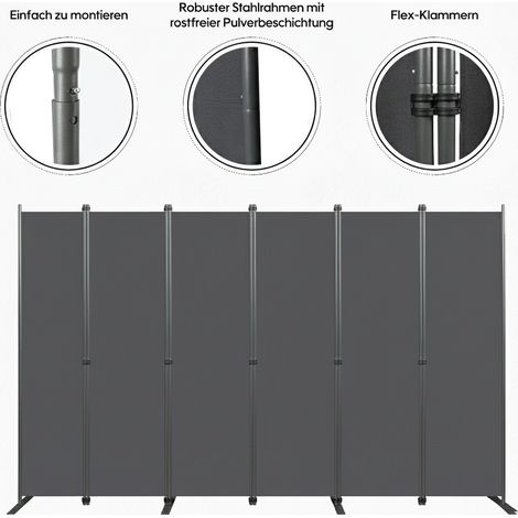 Paravent 6 panneaux 3040x1800 mm Gris écran de confidentialité autoportant