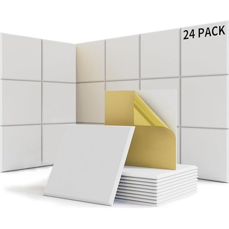 Lot de 24 Panneaux Acoustiques Autocollants Mousse Acoustiques,  100% Fibre de Polyester, Mousse Anti Bruit Mural pour Décoration de Jeux, Bureaux, Studios