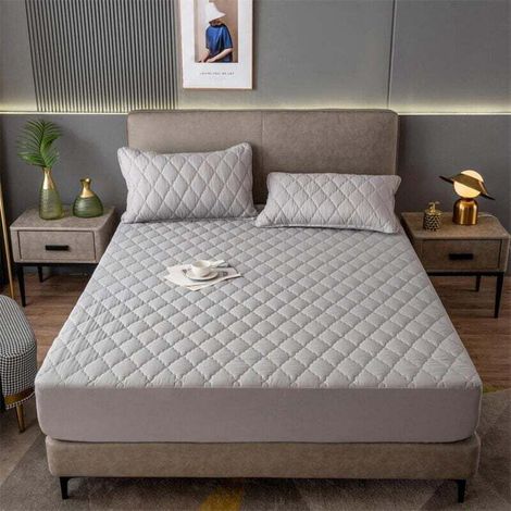 Housse de matelas lavable, drap-housse matelassé matelassé imperméable de couleur unie, convient aux matelas de 12"/30 cm d'épaisseur, gris foncé (1/4)