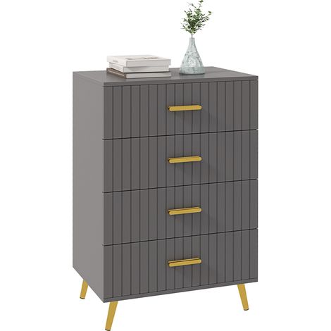 Cassettiera 4 Cassetti Moderna in Legno e Alluminio, 60x40x90 cm, Oro e Grigio Scuro