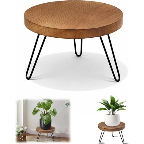 Support pour plantes en bois - Petit support de fleurs blanc - Rond - Décoration de balcon - Tabouret à plantes pour maison, jardin, décoration intérieure et extérieure - Table en bois (marron foncé) (1/5)