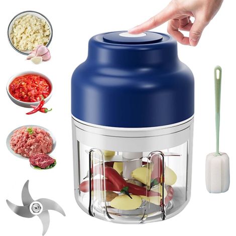 Hachoir à ail électrique Mini robot culinaire Mini hachoir à légumes portable avec 4/6 lames en acier inoxydable Petit robot culinaire rechargeable (1/5)