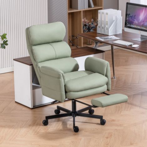 Chaise de Bureau Confortable en Cuir PU Vert, Accoudoirs Réglables 90°-180°, Dossier Inclinable, Repose-Pied, Pivotante 360°, Charge 227kg (1/5)