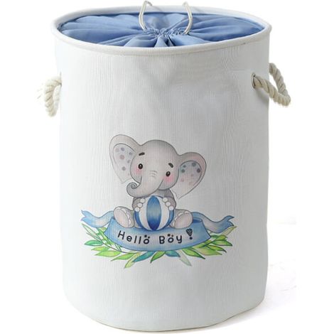 Panier à Linge Éléphant pour Chambre d'enfant Grand Panier de Rangement en Tissu avec Cordon de Serrage pour Buanderie, Enfant Jouets, Vêtements de Bébé (Éléphant Bleu)