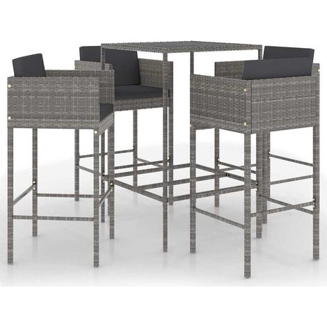 Set da Bar da Giardino 5 pz  Salotto da Giardino con Cuscini in Polyrattan Grigio (1/5)