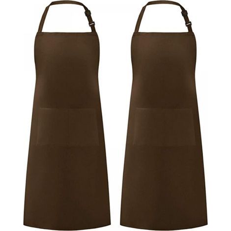 2 Pieces Brown Kitchen Aprons for Men Women, Household Apron Tool Holder Aprons with 2 Pockets for BBQ, Adjustable Adult Gardening Apron for Gardening (1/3)