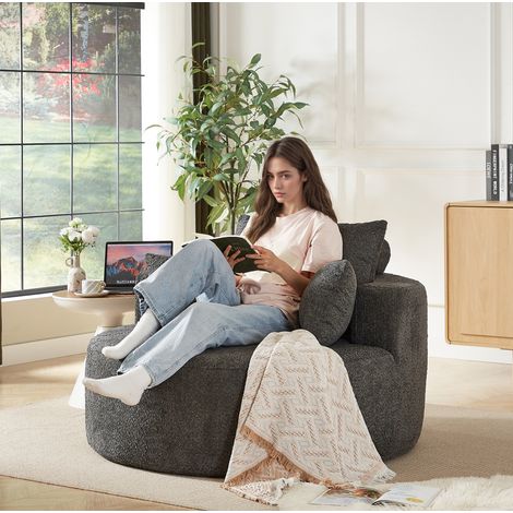 Fauteuil en chenille gris sans montage avec coussin de dossier et appui-tête cylindrique (1/5)