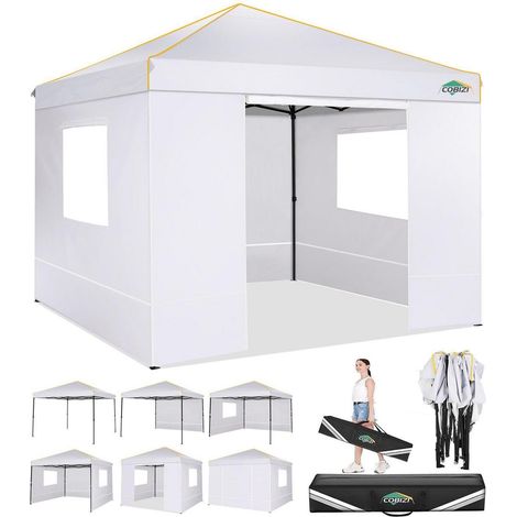 Faltpavillon 3x3m wasserdicht mit 4 Seitenteilen, UV-Schutz 50+, weiß (1/5)