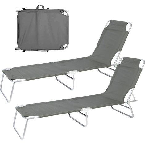 Coppia Lettini Prendisole Pieghevoli in Metallo Reclinabili 4 Posizioni, Waterproof e Anti-UV, Portata 110 kg, Ideali per Mare Giardino Piscina Grigio (1/5)