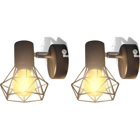 2 Black Industrial Style Wire Frame Wall Sconce with LED Filament Bulb vidaXL