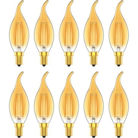 Ampoule de bougie E14 LED dimmable, ampoule à filament Edison, 4W équiv. 30W, 220-240V, lumière jaune chaud sarcelle, lot de 10 (1/4)