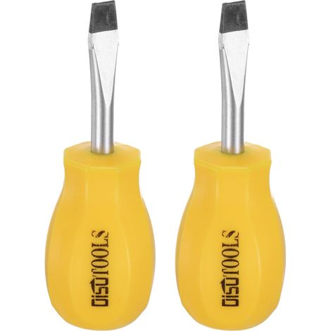 2pcs SL6 Tournevis À Tête Plate Court Magnétique Stubby Jaune (1/5)