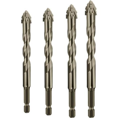 Nouveau foret excentrique à quatre cannelures en dents de scie, foret de conception à revêtement en titane,jeu de forets de plusieurs tailles pour le bois et le métal (6/8/10/12mm) (1/5)