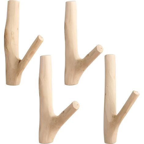 (Largeur 2-3 cm) 4 crochets en bois naturel, crochets cylindriques décoratifs pour vêtements, crochets muraux, crochets en bois pour suspendre manteaux, chapeaux, sacs, etc. (1/5)