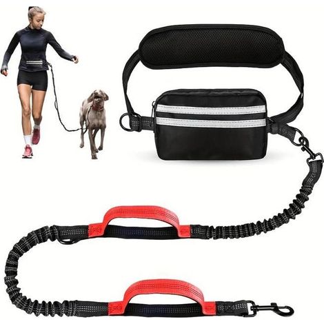 Laisse Canicross Chien avec un sac bananeHarnais Ceinture pour Chien sans Les Mains Laisse Réfléchissante Anti-Fuite (1/5)